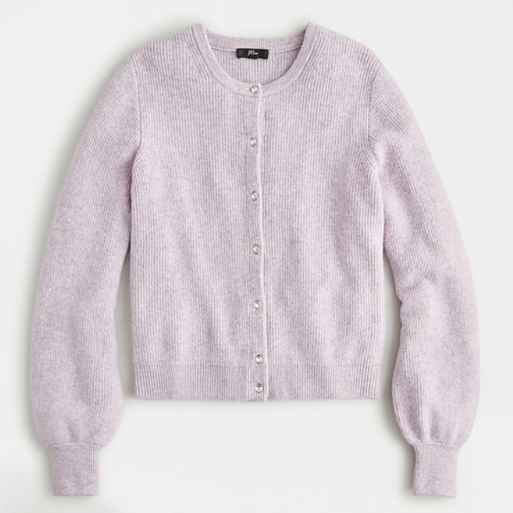 NWT RARE J Crew Ribbed Cardigan Jeweled Buttons Supersoft Yarn Medium Lavender